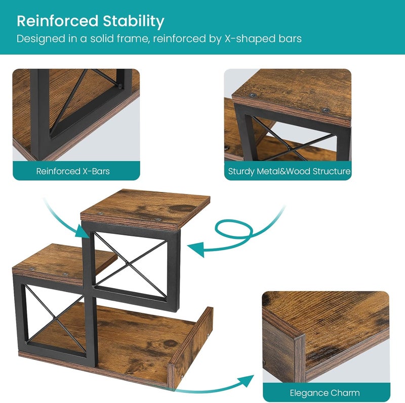 ELITEROO Desk Shelf Organizer, Wood Desktop Organizer Small Bookshelf, 3 Tier Storage Shelf Riser Display Stand for Office Decor and Desk Accessories, Rustic Brown Black - Image 5